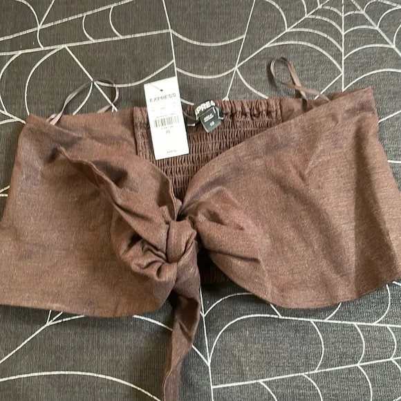 Express size XS crop top tie front knot chocolate brown NWT - Picture 1 of 5